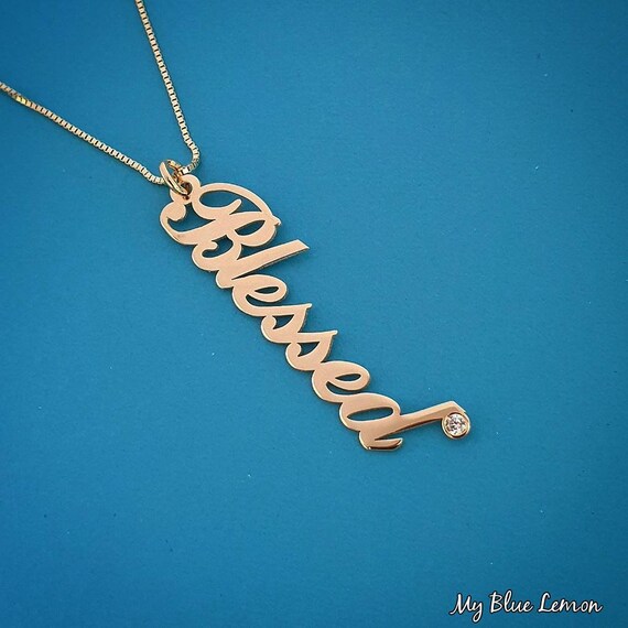 Solid 14k Gold Any Name Necklace Vertical Design Can Be Worn With Any Chain Blessed Necklace Etsy