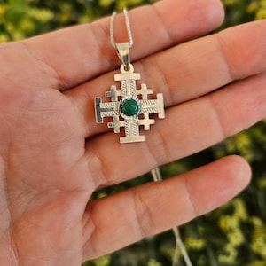 Sterling Silver Jerusalem Cross Pendant: Eilat Stone, Handmade in Israel