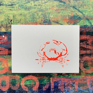 Postkarte mit Krebs  aus recyceltem Papier Handsiebdruck