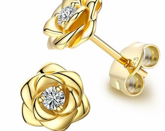 Gemstar Jewellery Brilliant Cut Black CZ 925 Silver Dolphin Earrings In 14k Two Tone Gold Finishing