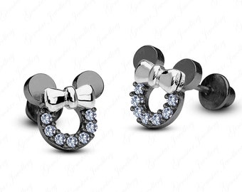 Gemstar Jewellery Disney Minnie Mouse Bow Earrings With Aquamarine 925 Silver 14k Yellow Gold Plated