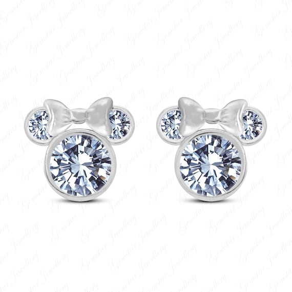 Girls Jewellery Disney Micky Mouse 14K White Gold Plated Simulated Diamond Stud Earrings For Womens