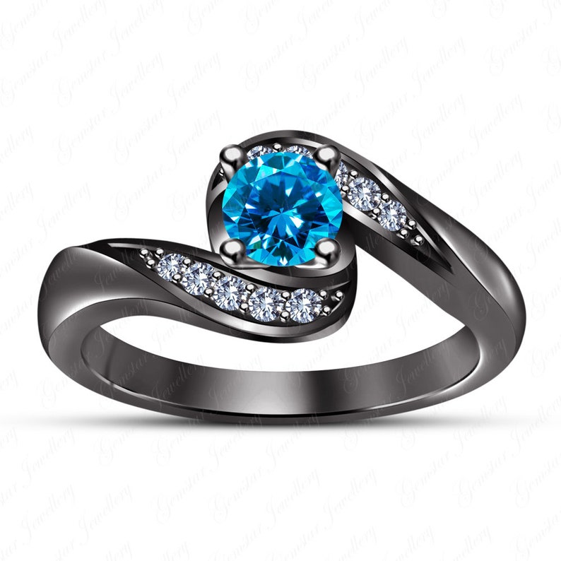 Gemstar Jewellery Heart Cut Aquamarine Solitaire Engagement Stud Earrings In 18k Black Gold Plated
