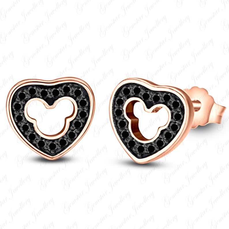 Disney Mickey Earrings 14K Black Gold Plated Round CZ Screwback Earrings Jewellery