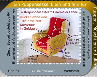 Puppenmöbel Puppensessel-Normallehner-Weinrot-Goldgelb-2Farbig