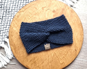 Hand Knit Dark Blue Navy Cashmerino Ear Warmer Headbands - Adult Child & Toddler