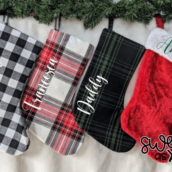 Personalized Christmas Stocking | Christmas Stocking | Plaid Stockings | Stockings | Red and White Stockings | Botas de la Chimenea Navidena