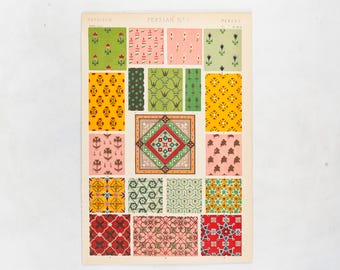 Antique Book Plate - Persian No. 1 - Chromolithograph from The Original 1865 Grammar of Ornament by Owen Jones