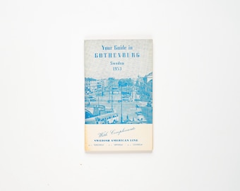 Din guide i Göteborg, Sverige, häfte med utvikbar karta, sällsynt utgåva från 1953