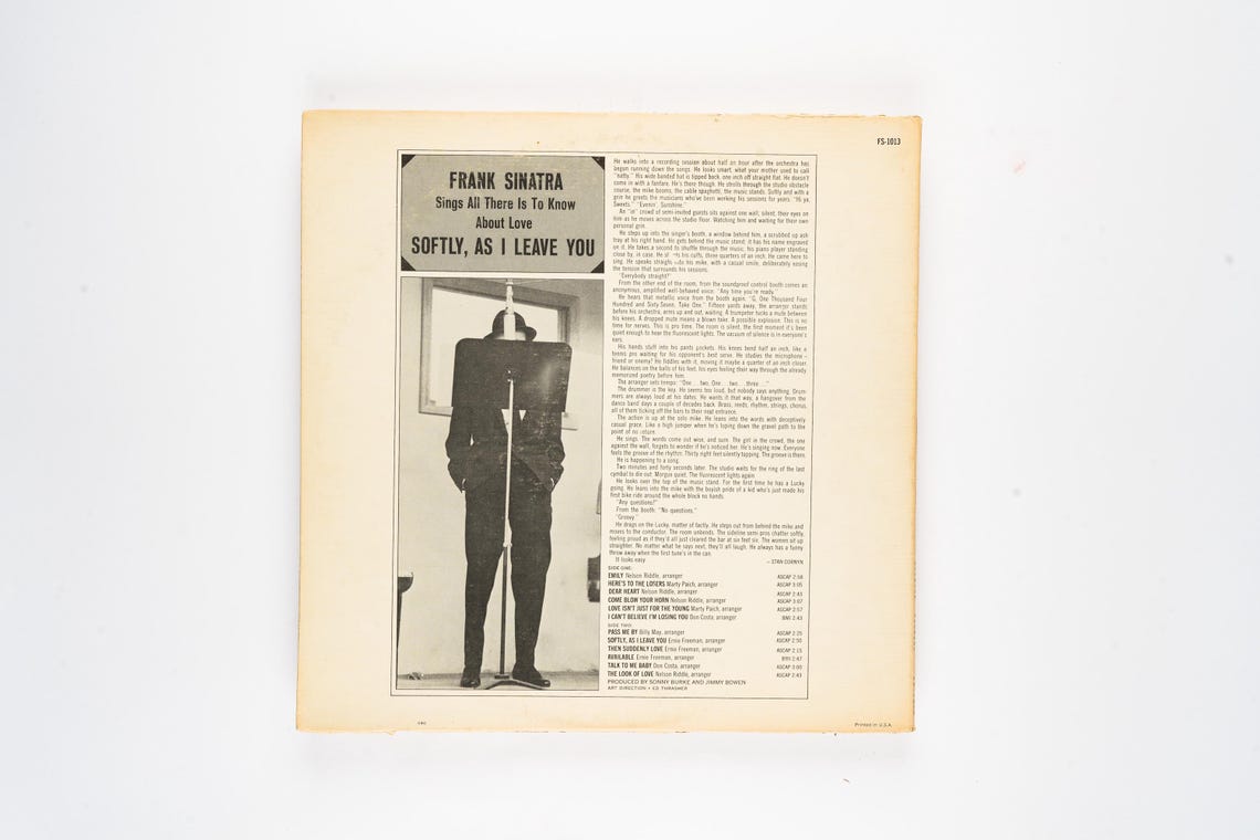 Sinatra - Softly, As I Leave You - Vinyl LP Record - 1964, photo 2 of 4