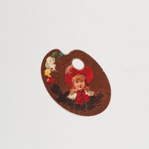 Red Hat Girl Victorian Artist Palette-Shaped Die-Cut Card