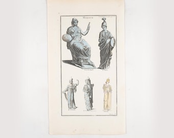 Antica incisione del 1719 - Minerve - dal libro L'Antiquité Expliquée et Représentée en Figures di Bernard de Montfaucon