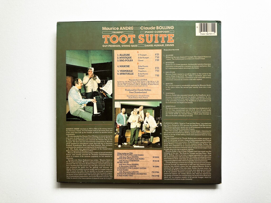 Maurice Andre / Claude Bolling – Bolling: Toot Suite - Vinyl LP Record - 1981, photo 2 of 3