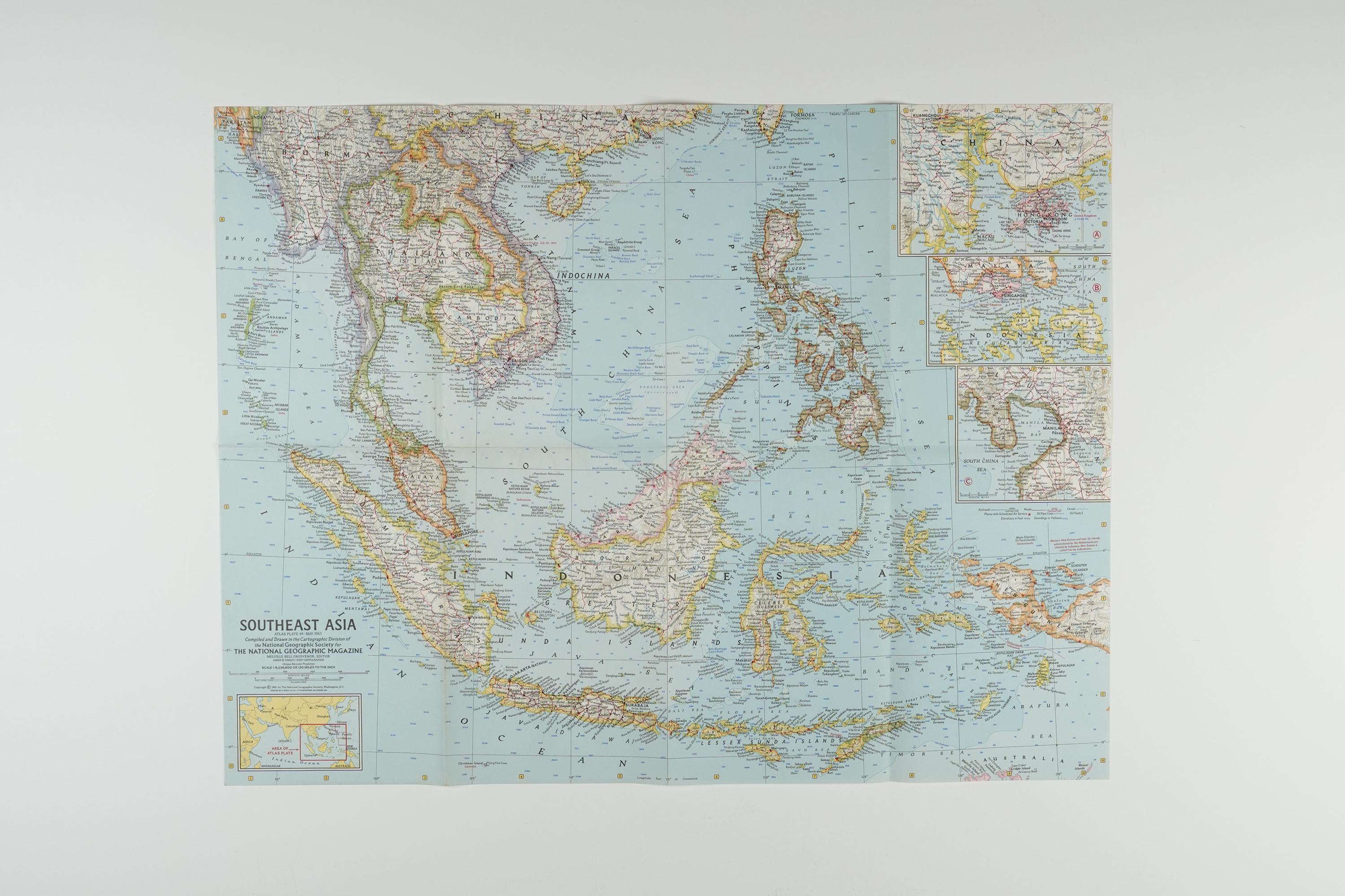 1955 Southeast Asia Vintage Fold-Out Map