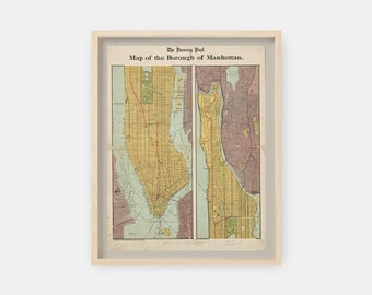 1897 Map of the Borough of Manhattan by The Evening Post New York City Map Print Poster