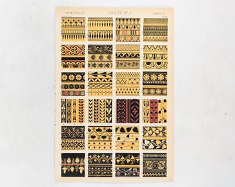 Antike Buchplatte - Griechisch Nr. 3 - Chromolithographie von The Original Grammar of Ornament von 1865 von Owen Jones