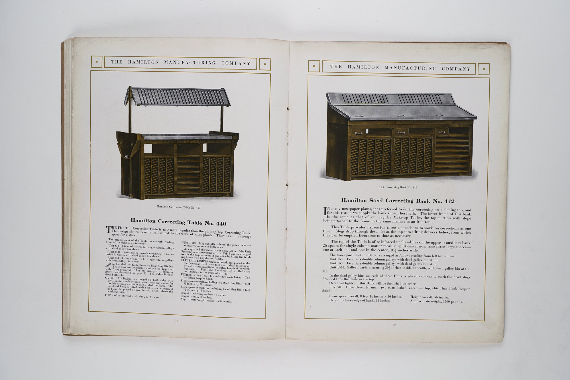 1900 年代のハミルトン製造会社の珍しいカタログ。新聞社や出版社向け