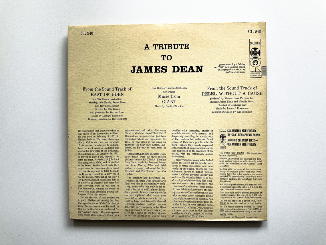 Ray Heindorf - A Tribute To James Dean - Vinyl LP Record, photo 2 of 3