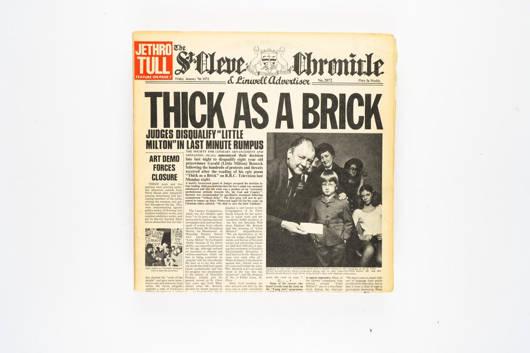 Jethro Tull - Thick as A Brick - Vinyl LP Record - 1972 - Etsy