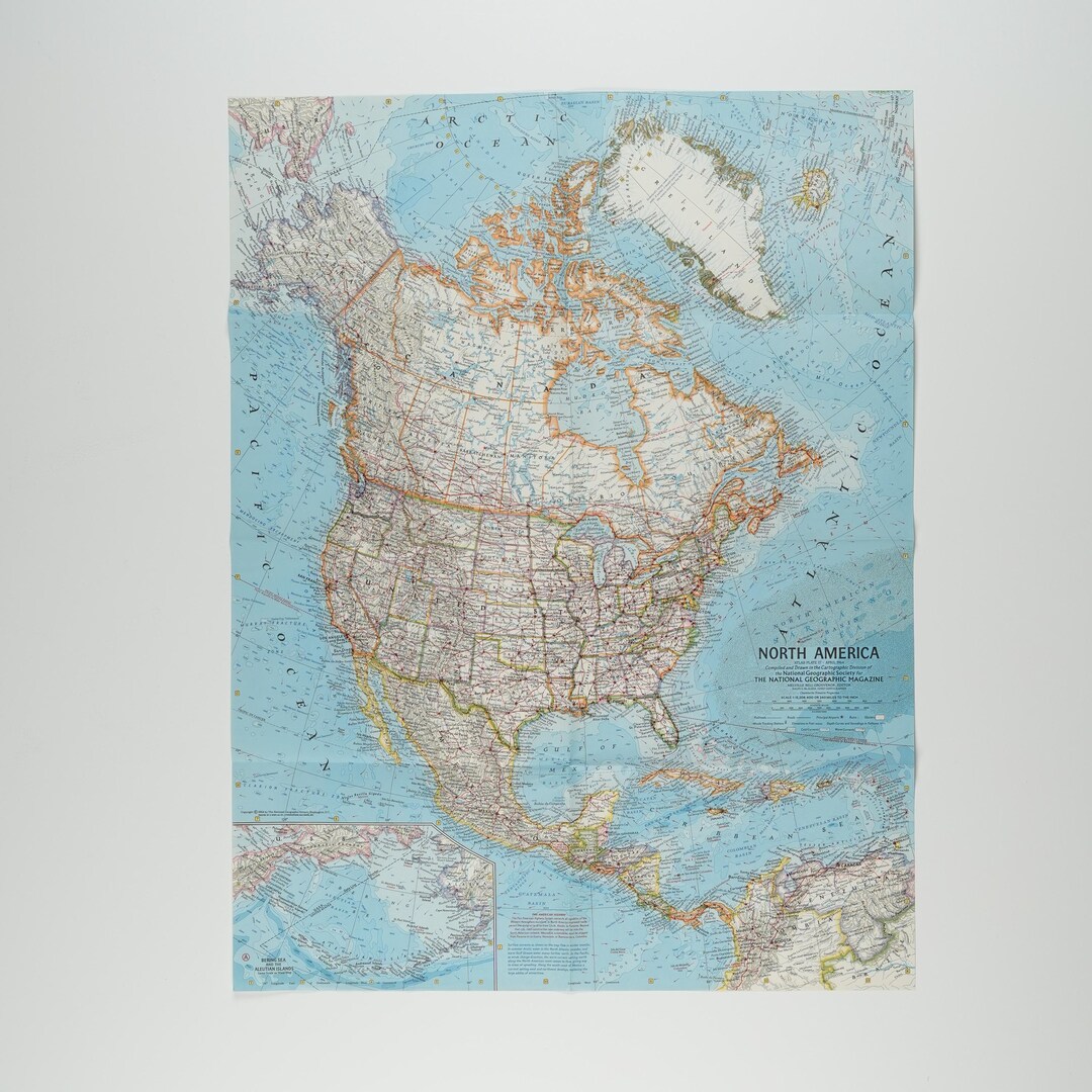 Mapa desplegable vintage de América del Norte de 1955 - Etsy México, image size:1080x1080