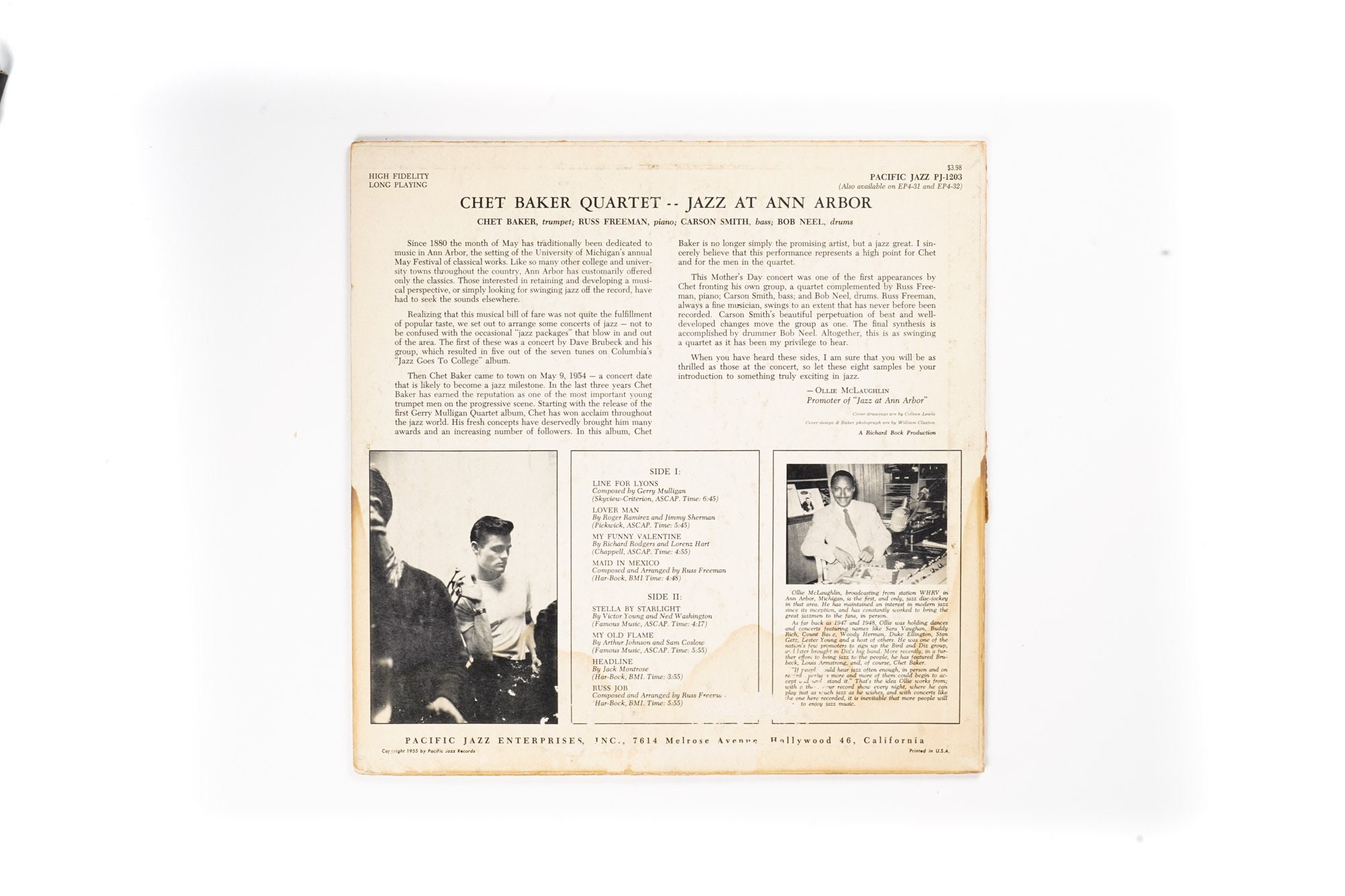 Chet Baker Quartet Jazz at Ann Arbor Vinyl LP Record - Etsy