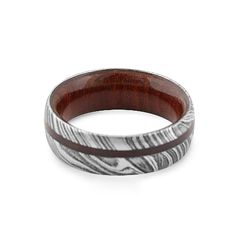 Damascus Steel Ring with Cocobolo Wood | Etsy