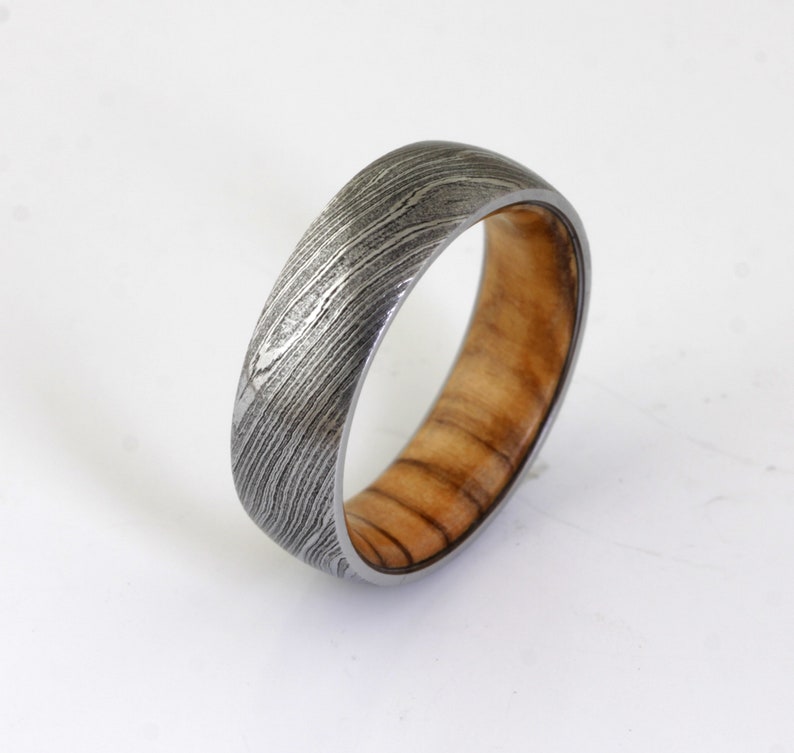 Mens wedding band olive wood ring twisted hand