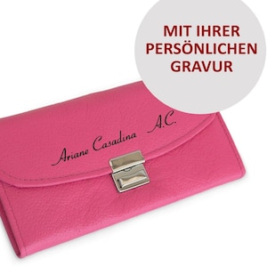Personalisierbar: Profi Kellnerbörse / Kellnergeldbeutel aus Nappa-Leder mit Name, Initialen, Text, Logo, Hamosons 1015 Pink mit Gravur