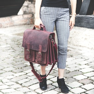 Briefcase Woman: Very Large Briefcase / Teacher Bag, Size XL, Buffalo Leather, 422 Rust Red Used Look