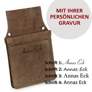 Personalisierbar: Profi Kellner-Holster / Kellner-Halflter, aus Echt-Leder, mit Name, Initialen, Text, Logo, Branco 41434 Braun mit Gravur