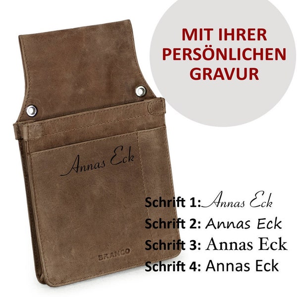 Personalisierbar: Profi Kellner-Holster / Kellner-Halflter, aus Echt-Leder, mit Name, Initialen, Text, Logo, Branco 41434 Braun mit Gravur