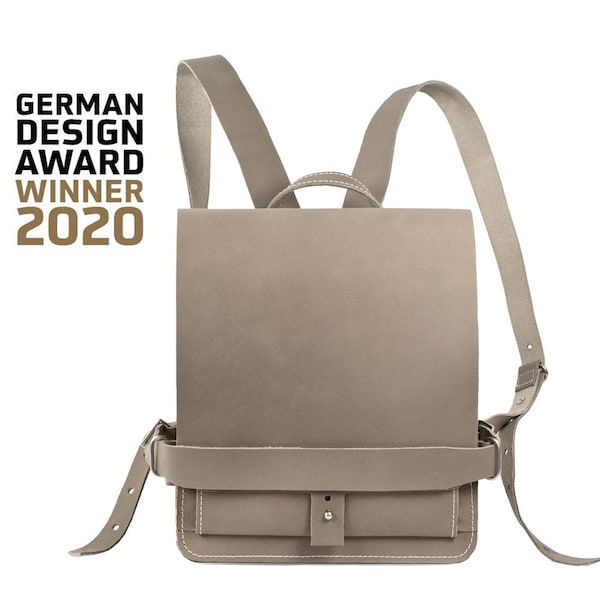 Gift Ideas: Small leather backpack / city bag 667 size S, buffalo leather, grey taupe, winner of the "German Design Award 2020"