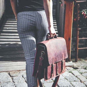 Idée cadeau: Grande mallette / sac d’enseignant pour femme et homme, taille L, cuir de buffle, look usagé rouge rouille 420-n