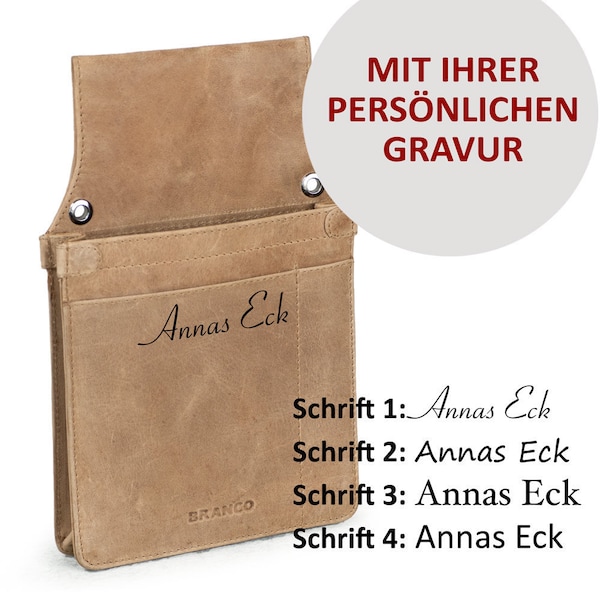 Personalisierbar: Profi Kellner-Holster / Kellner-Halflter, aus Echt-Leder, mit Name, Initialen, Text, Logo, Branco 41434 Beige mit Gravur