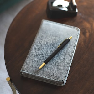 Large foldable Pencil Case / Leather Etui, Buffalo Leather, Grey, custom engraving possible, 014