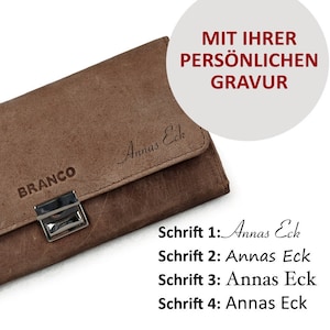 Personalisierbar: Profi Kellnerbörse / Kellnergeldbeutel aus Echt-Leder mit Name, Initialen, Text, Logo, 41433 Braun mit Gravur