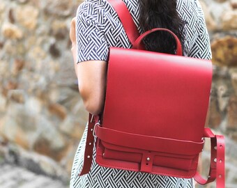 Small leather backpack / city bag 667 for women size S, leather, cherry red, winner of "German Design Award 2020"