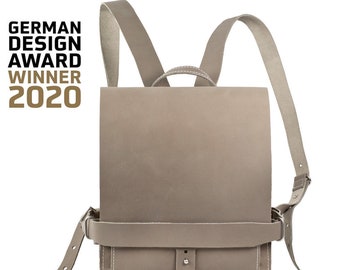 Kleiner Lederrucksack / Cityrucksack für Damen und Herren Größe S, Büffel-Leder, 667 Grau-Taupe