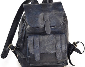 Leather Backpack / City Backpack for women and men, Size M, Nappa Leather, 519 Dark Blue