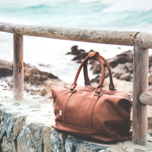 Große Reisetasche / Weekender für Damen und Herren, Größe L, Nappa-Leder, 697 Cognac-Braun