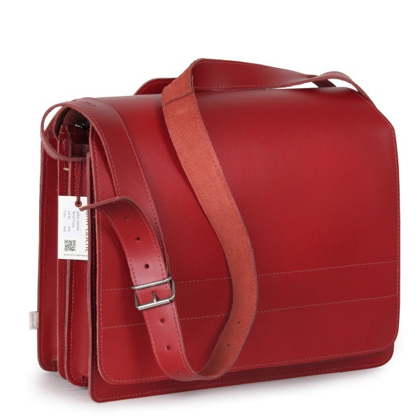 Sehr große Aktentasche / Lehrertasche für Damen und Herren, Größe XL, Leder, 676 Helles Kirsch-Rot