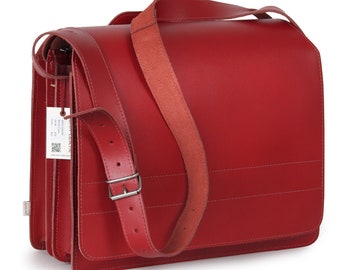 Très grande mallette / sac professeur pour homme et femme, taille XL, cuir, 676 rouge cerise clair