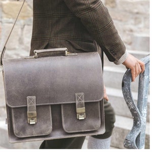 Très grande mallette / sac professeur pour homme et femme, taille XL, cuir, 690 gris