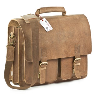 Idée cadeau: Grande mallette / sac d’enseignant pour femme et homme, taille L, cuir de buffle, brun cognac 420-n