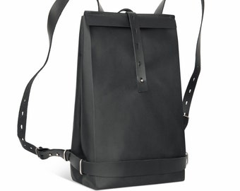 Rolltop backpack / large backpack / backpack bag made of real leather / black or brown / model ja-640-crf