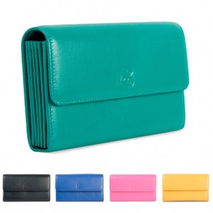 Cartera de camarero • Cartera de camarero ligera, piel auténtica suave, cierre a presión, verde, amarillo, rosa, azul, negro, personalizable, 92430