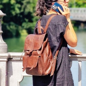 Leather Backpack / City Backpack for women and men, Size M, Nappa Leather, 519 Brown image 1