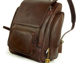Very large Leather Backpack / Laptop Backpack for Women and Men, Size XL, Nappa Leather, 709 Brown