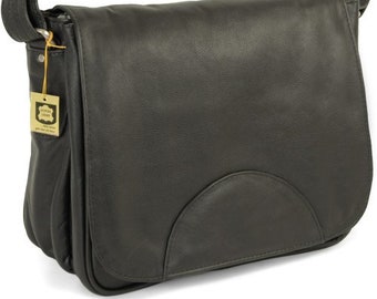 Damen-Handtasche / Umhängetasche im Retro-Look, Größe M, Nappa-Leder, 577 Schwarz