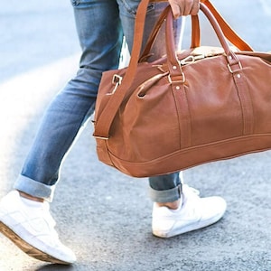 Reisetasche / Weekender für Damen und Herren, Größe M, Nappa-Leder, 698 Cognac-Braun, Braun und Schwarz